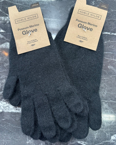 Noble Wild Possum merino  Full Finger Glove - Black