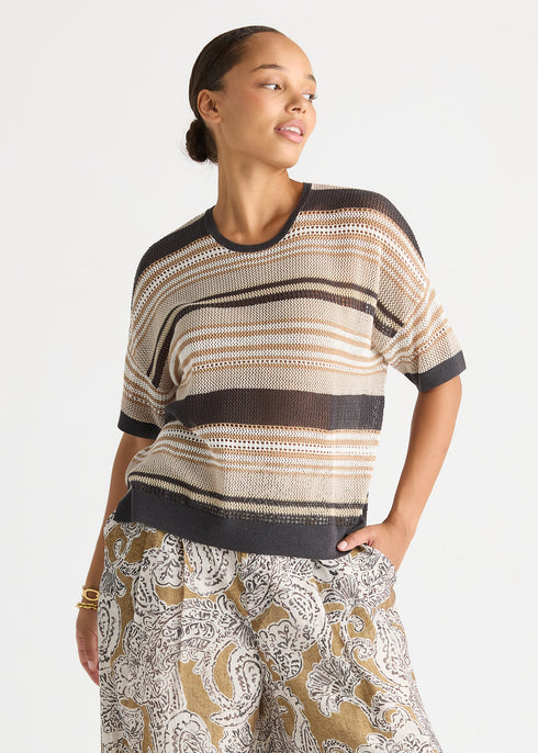 LD+Co Stripe Lace Top - Graphite