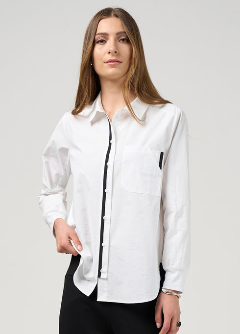 Madly Sweetly Mixed Media Shirt - White
