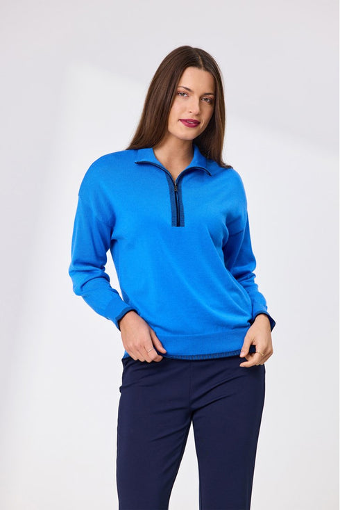 Newport Cruz Zip Placekt Merino Jumper - Bright Blue