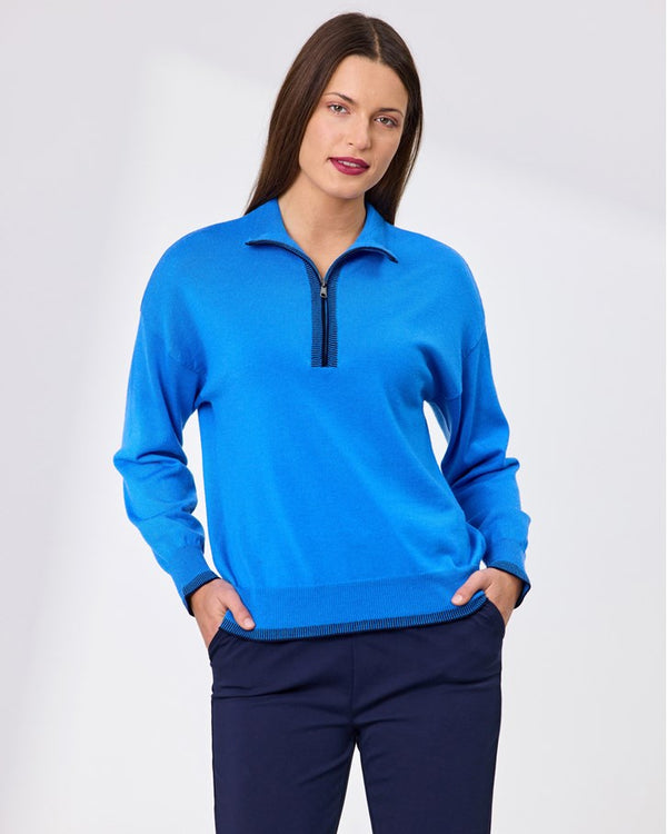 Newport Cruz Zip Placekt Merino Jumper - Bright Blue