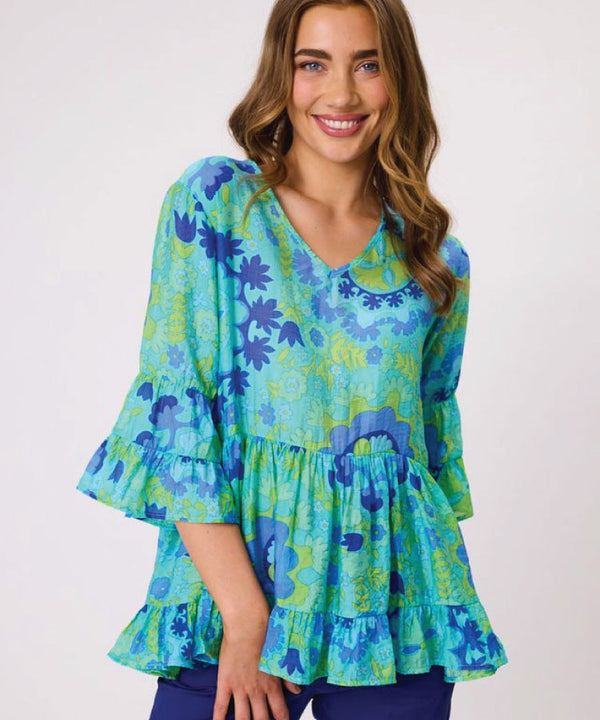 Classified Verona Flower Top - Aqua