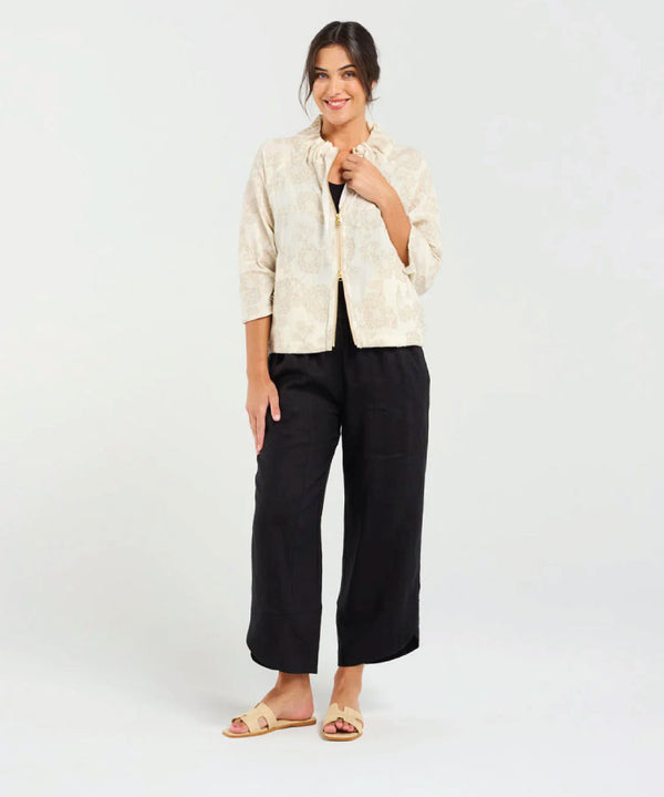 Black Stone Jacquard Zip Front Jacket - Beige Jacquard