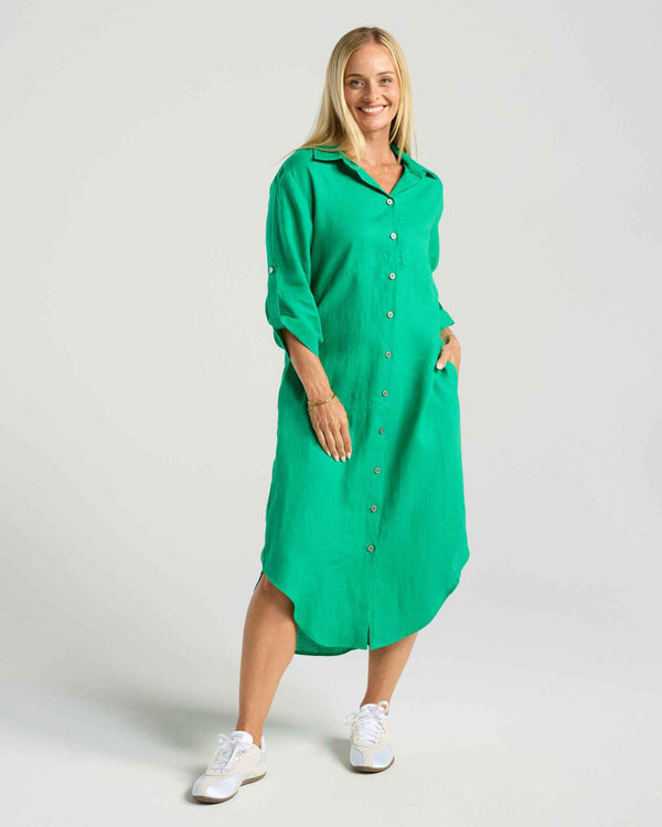 Black Stone Amelie Shirt Dress - Emerald