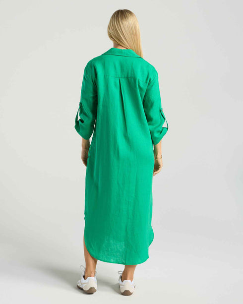 Black Stone Amelie Shirt Dress - Emerald