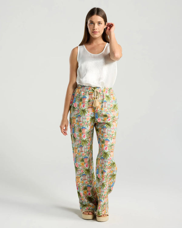 Black Stone Casa Del Sol Print Linen Pants