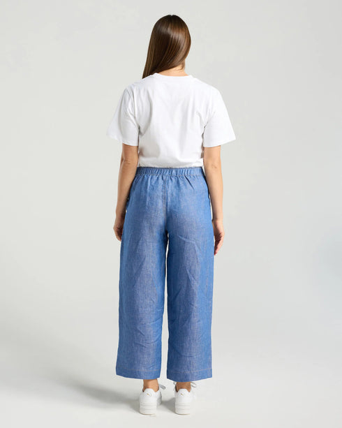Black Stone Ester Crop Linen Pants - Air Blue