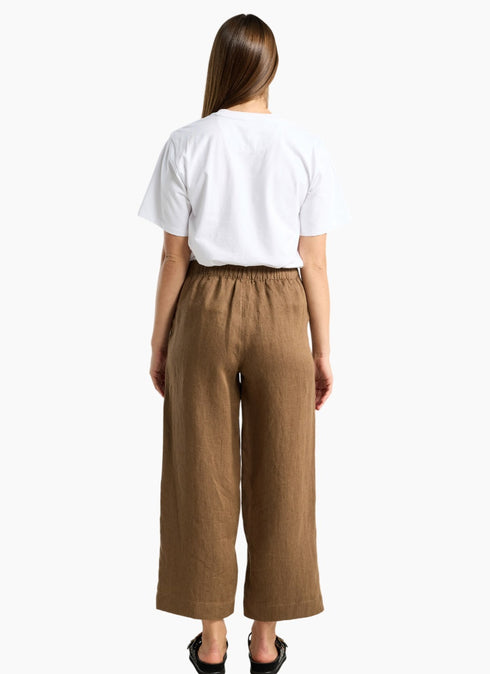 Black Stone Ester Crop Linen Pants -  Cappuchino