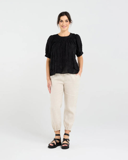 Black Stone Lisette Gathered Yoke Top - Black