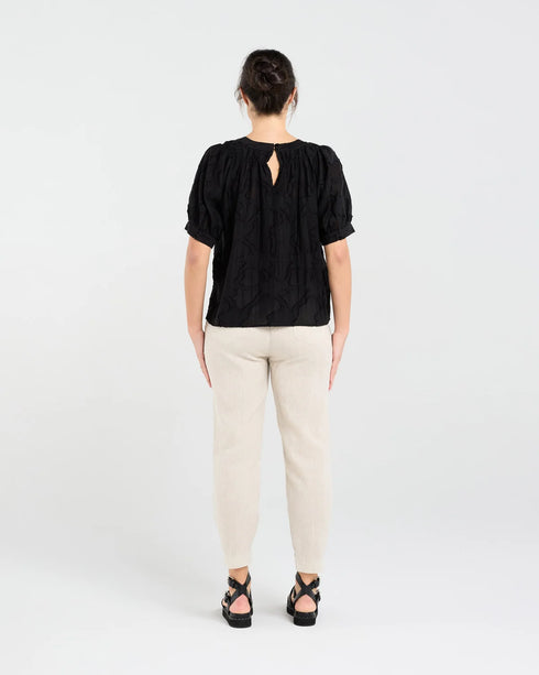 Black Stone Lisette Gathered Yoke Top - Black