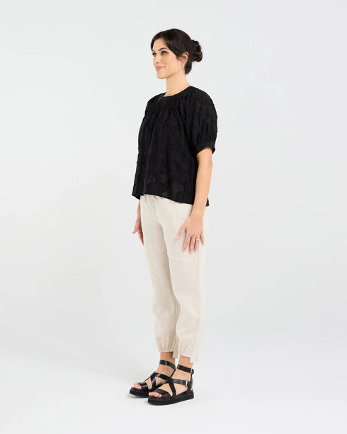 Black Stone Lisette Gathered Yoke Top - Black