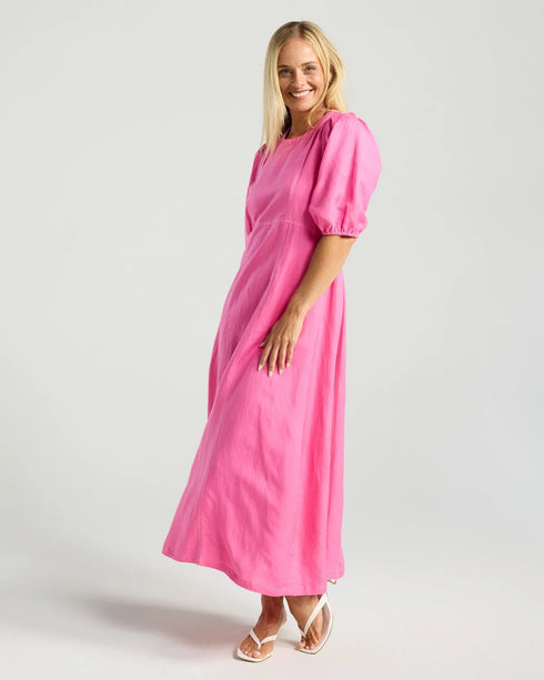 Black Stone Lorella Contrast Puff Sleeve Dress - Cashmere Rose