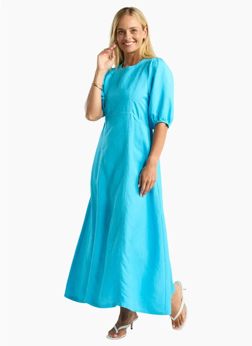 Black Stone Lorella Contrast Puff Sleeve Dress - Hawaiian Blue