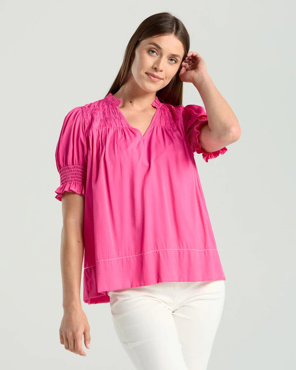 Black Stone Rosella Stitch Detail Top - Rose