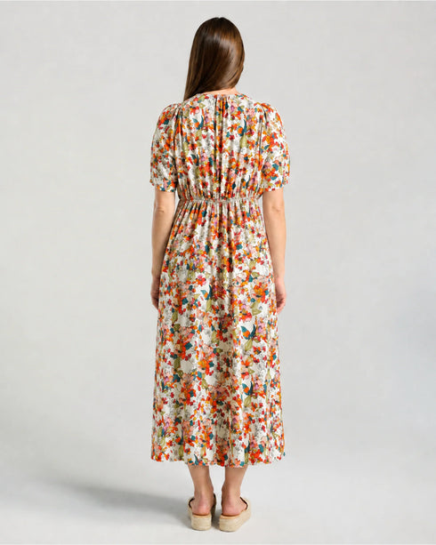Black Stone Valentina V Neck Print Dress - Tropical Muse