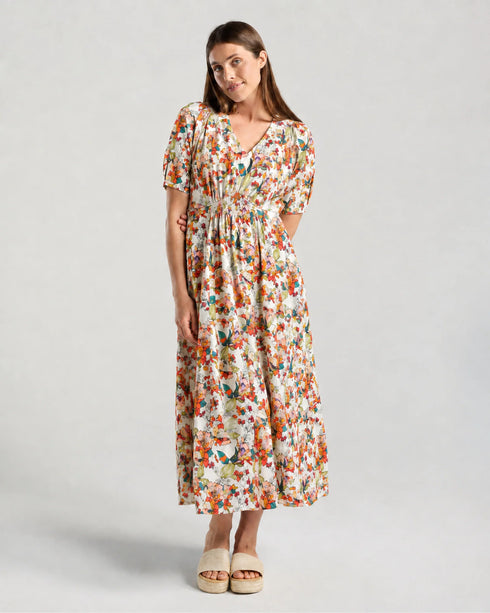 Black Stone Valentina V Neck Print Dress - Tropical Muse