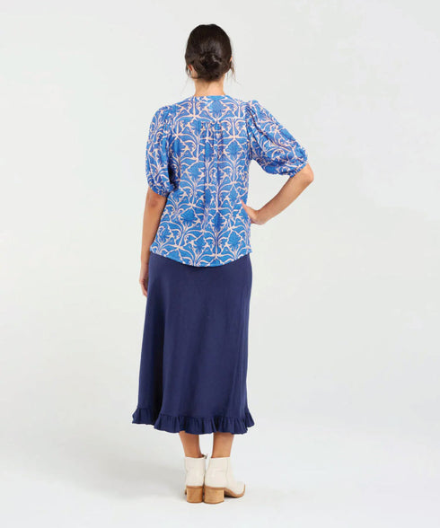 Black Stone Bridget Pintuck Front Shirt - Blue Fleur De Leis