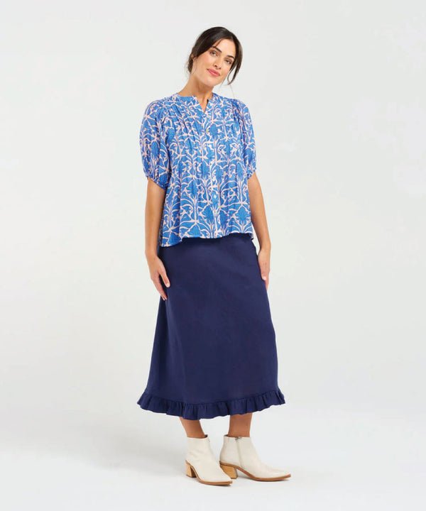 Black Stone Bridget Pintuck Front Shirt - Blue Fleur De Leis