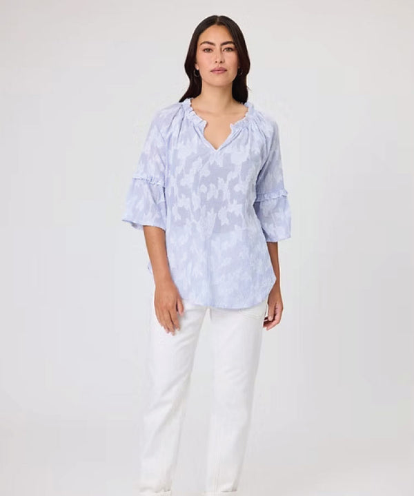 Duo Gala Frill Top - Blue Stripe