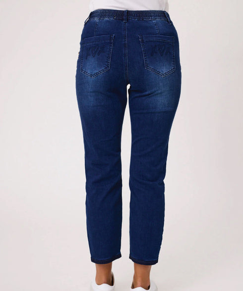 Classified Knit Denim 7/8 Jean with Brooch Detail