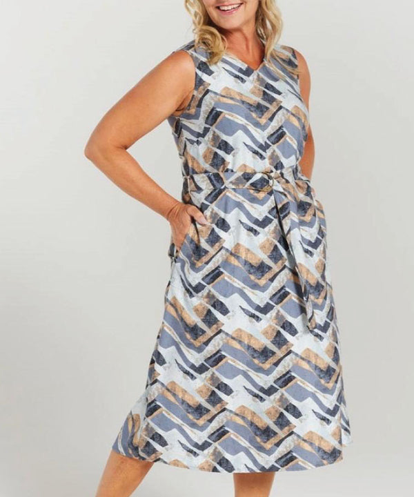 Black Stone Sleeveless Geometric Print Dress - Mist Blue