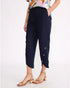 Yarra Trail Button Leg Detail Linen Pants - navy