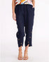 Yarra Trail Button Leg Detail Linen Pants - navy