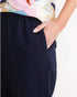 Yarra Trail Button Leg Detail Linen Pants - navy