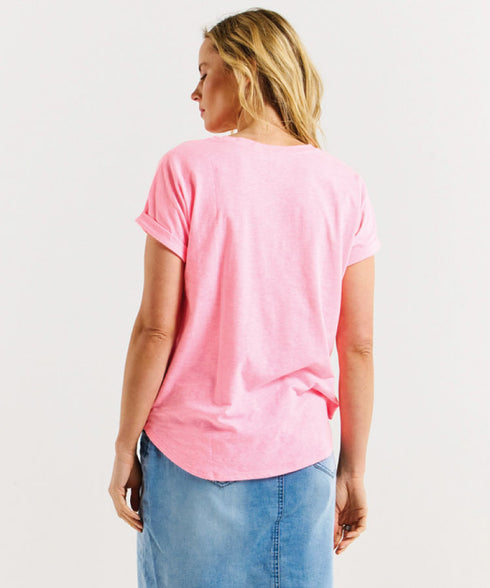 Betty Basics Hailey Short Sleeve Tee - Bright Pink