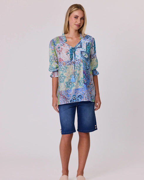 Classified Aurora Peasant Top - Blue
