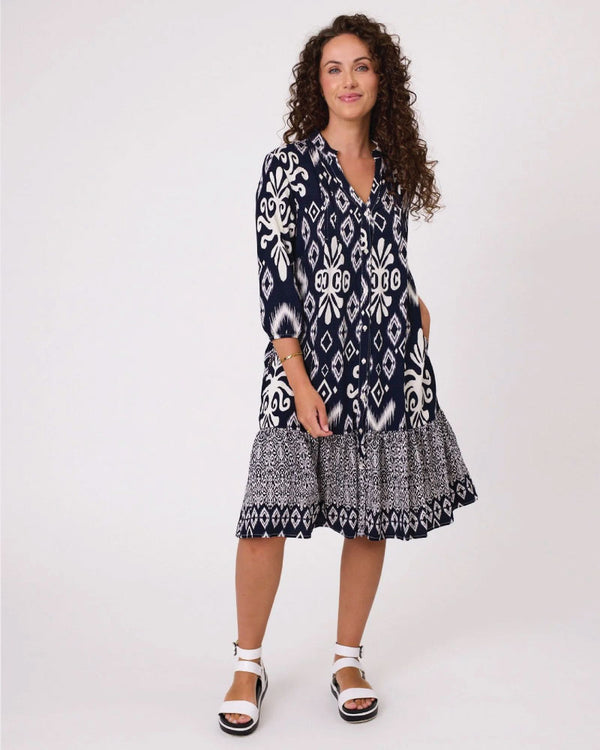 Classified Madrid Pleat Front Tiered Dress - Navy/White