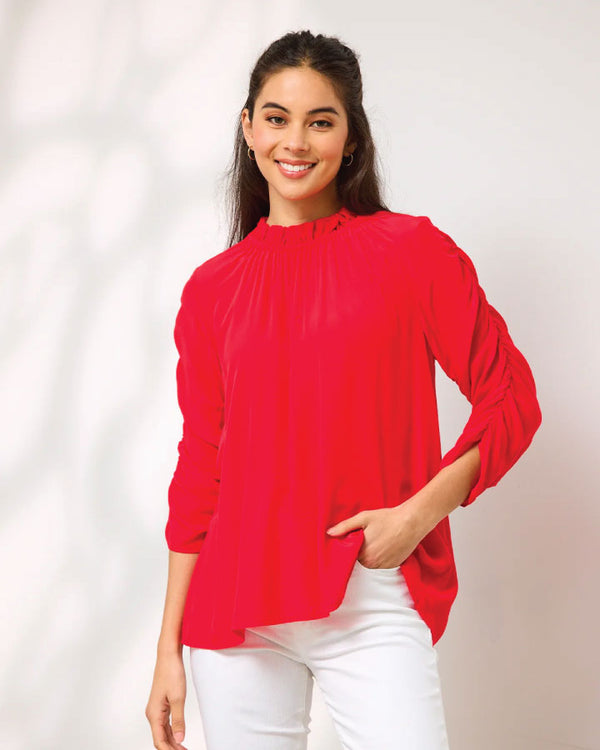 Duo Melody Rouched Sleeve Top - Coral