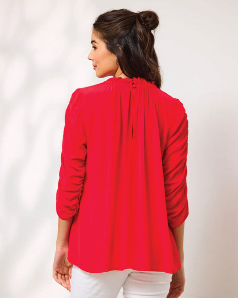 Duo Melody Rouched Sleeve Top - Coral