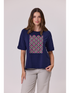 Demoracy Diamante Trim T Shirt - Navy