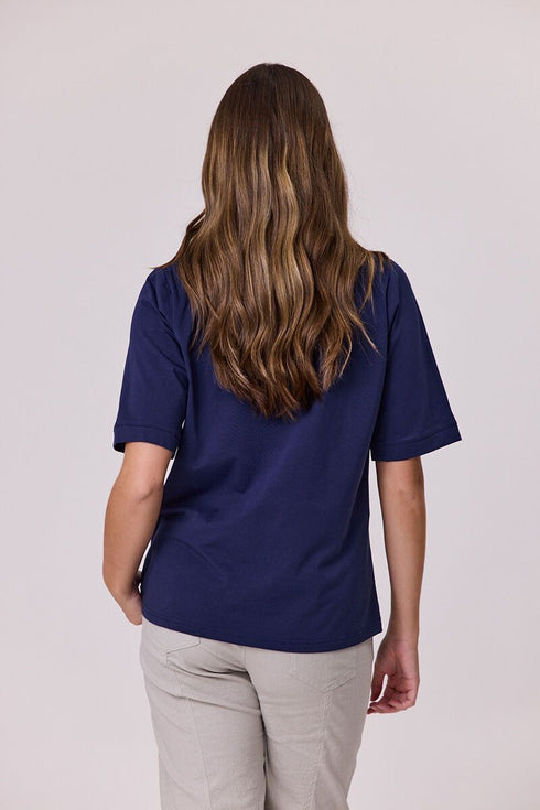 Demoracy Diamante Trim T Shirt - Navy