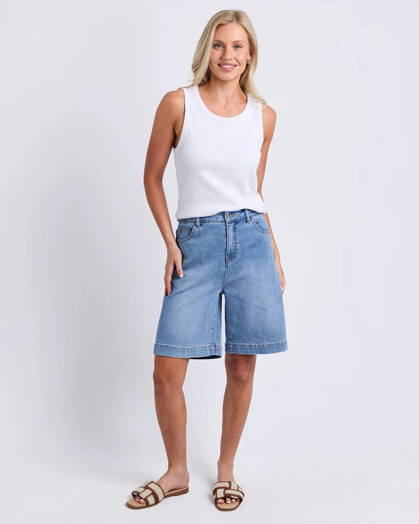 Elm Birdie Long Denim Short - Light Blue