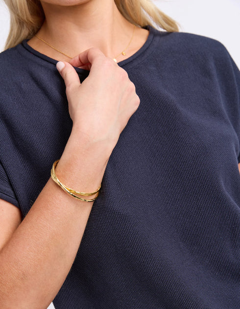 Elm Coral Dust Waffle Knit Top - Navy