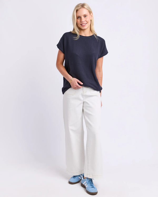 Elm Coral Dust Waffle Knit Top - Navy