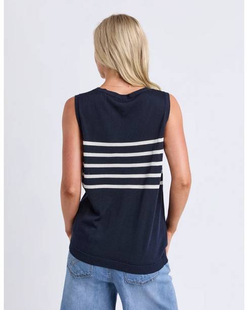 Elm Stripped Knit Tank - Navy White
