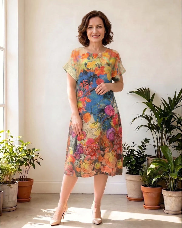 Glam Autum Leaves Cotton Dress