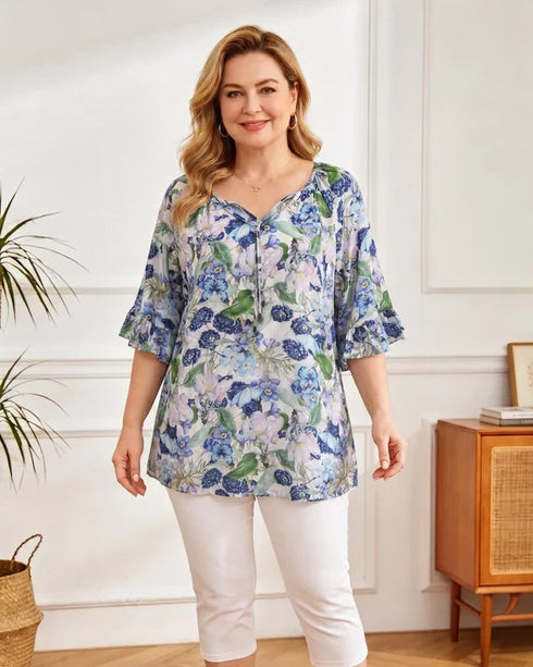 Glam Blue Violets Cotton Top
