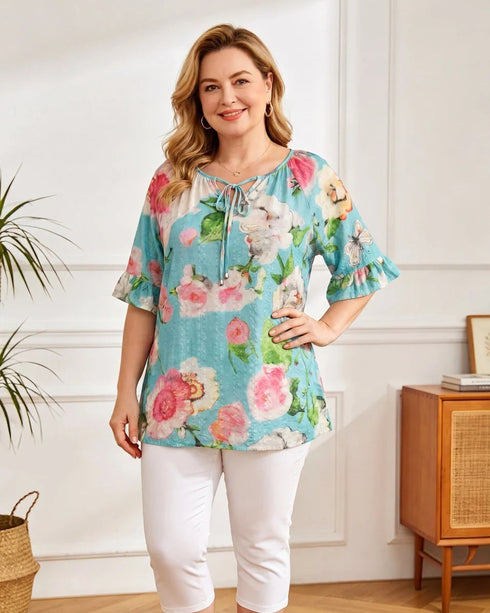 Glam Jade Roses Cotton Top