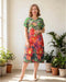 Glam Orange Water Lily V Neck Cotton Dress