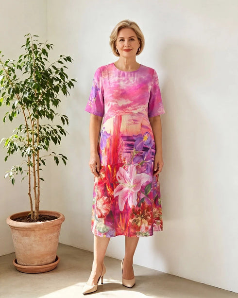 Glam Pink Lily Cotton Dress