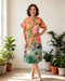 Glam Round Neck Orange Roses Cotton Dress