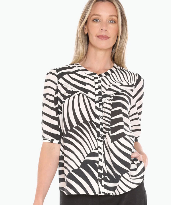 Jump Abstract Fern Top - Black/Ivory