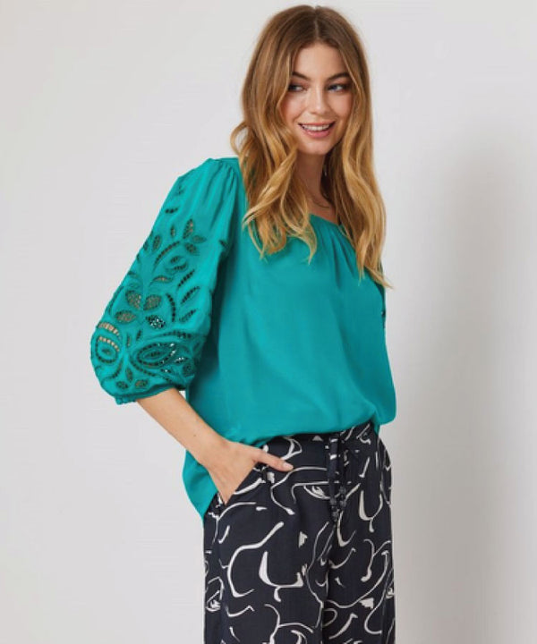 Duo Lorne Embroidered Top - Jade