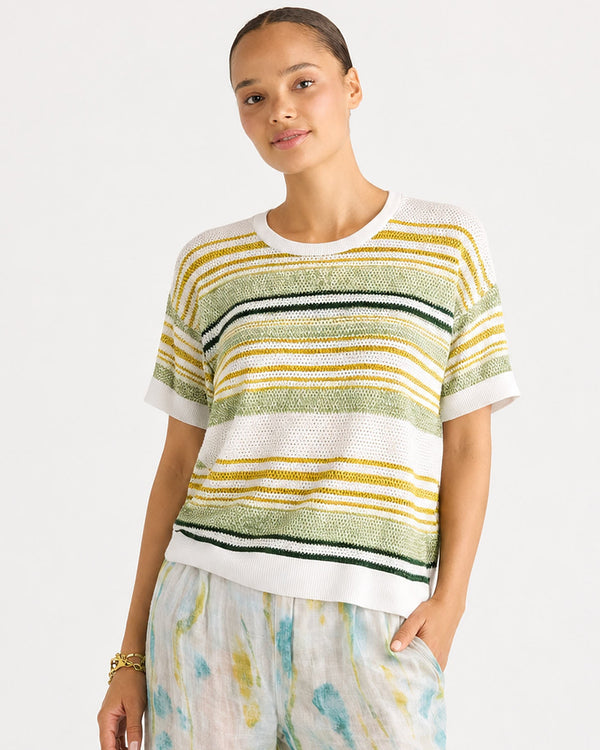 LD+Co Stripe Lace Top - White