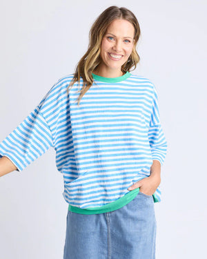 Elm Mazie Stripe Ringer Sweat - Azure White Stripe/Gumdrop Brands