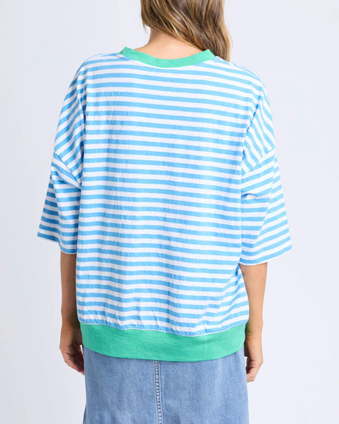 Elm Mazie Stripe Ringer Sweat - Azure White Stripe/Gumdrop Brands